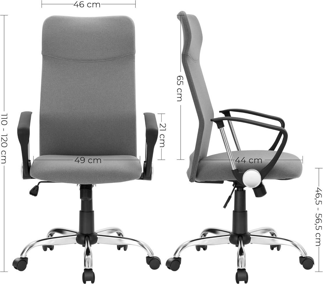 SONGMICS Scaun de birou ergonomic, reglabil pe inaltime, functie balans, maxim 120 kg, 63x63x120 cm, gri