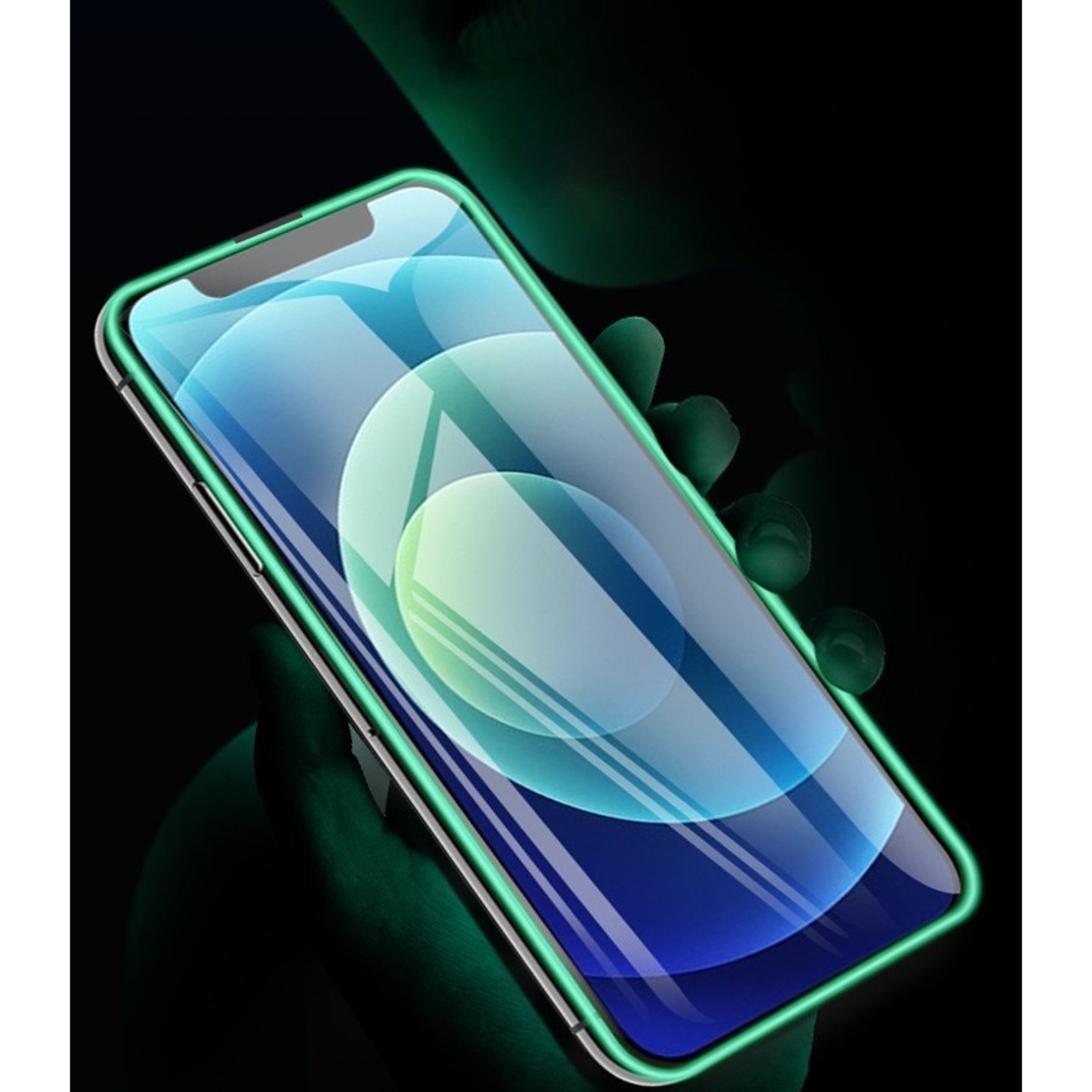 Folie Sticla Securizata Flippy, Luminous, compatibila cu Apple iPhone 13 Pro, Margine fosforescenta verde