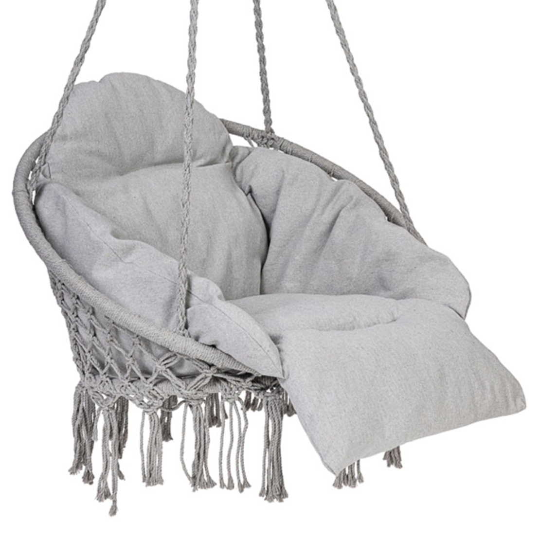 Scaun rotund tip leagan suspendat cu perna Confort Plus, casa sau gradina, gri