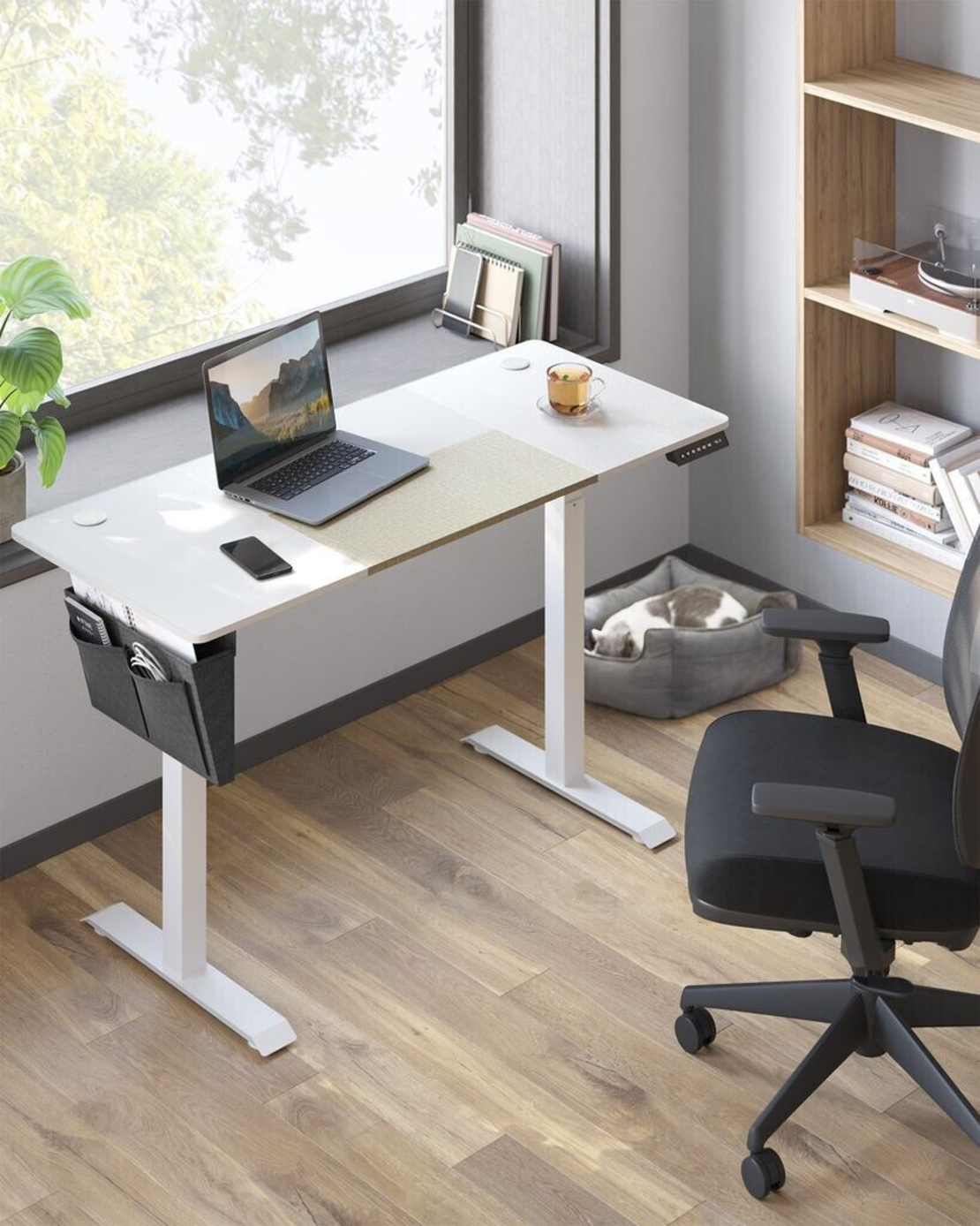 SONGMICS Birou cu reglaj electric pe inaltime, memorie cu 4 inaltimi, 60x140x(72-120)cm, alb