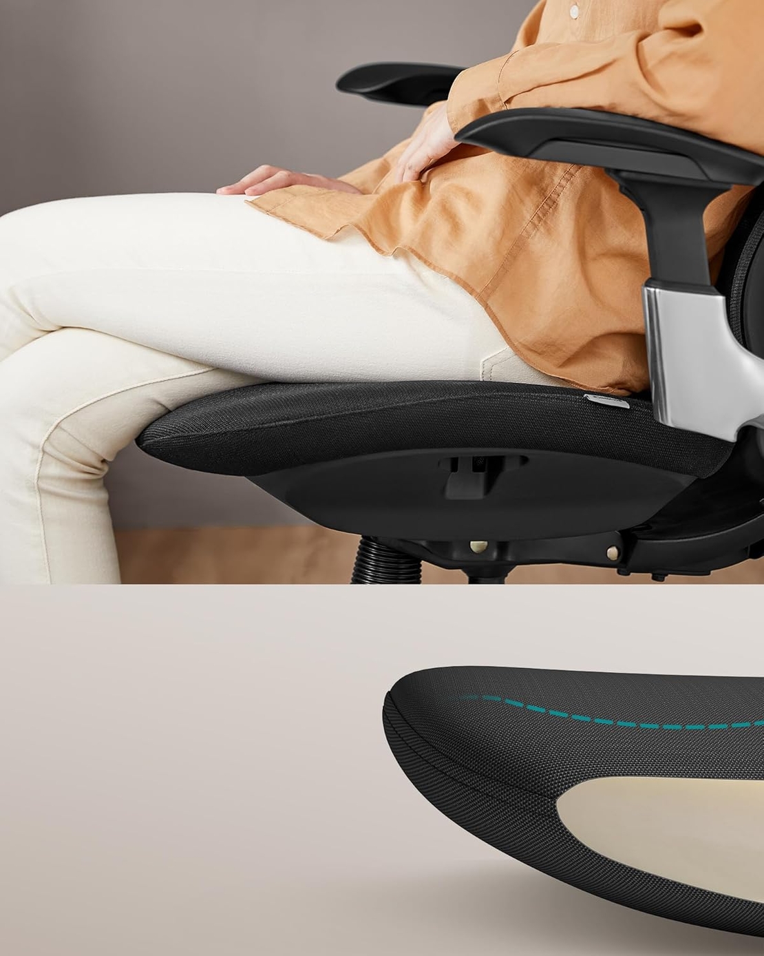 SONGMICS Scaun de birou ergonomic reglabil cu tetiera si suport lombar, inclinare 135°, maxim 150 kg, 70x70x125 cm, negru