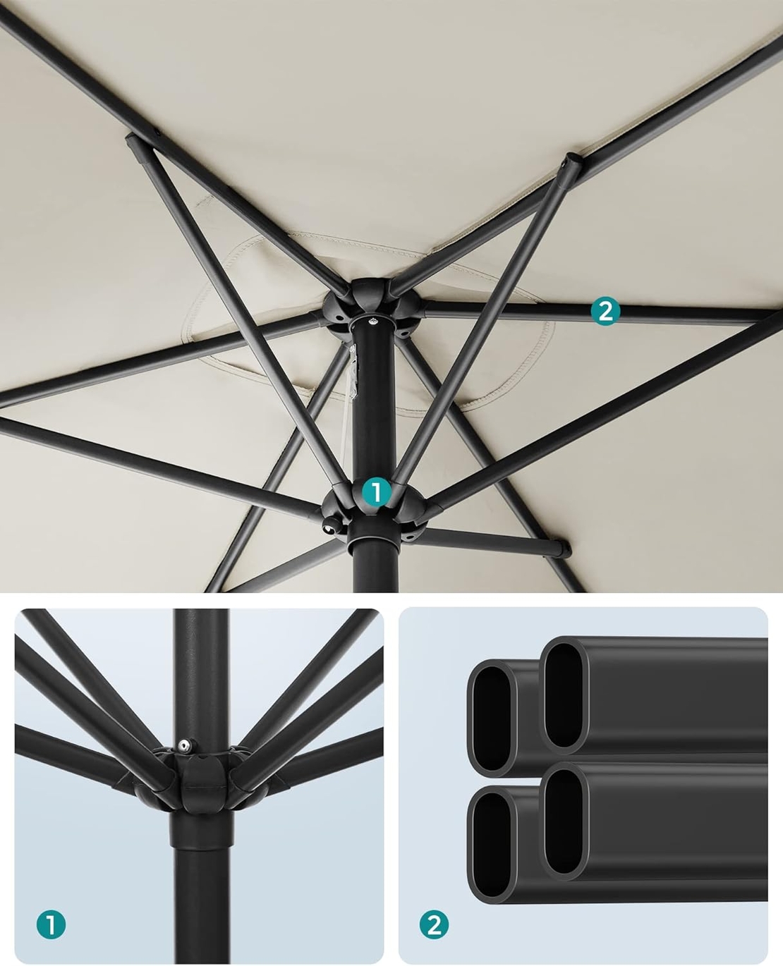 SONGMICS Umbrela de gradina cu manivela, 200x150 cm, UPF 50+, inclinare 30°, structura metalica, bej
