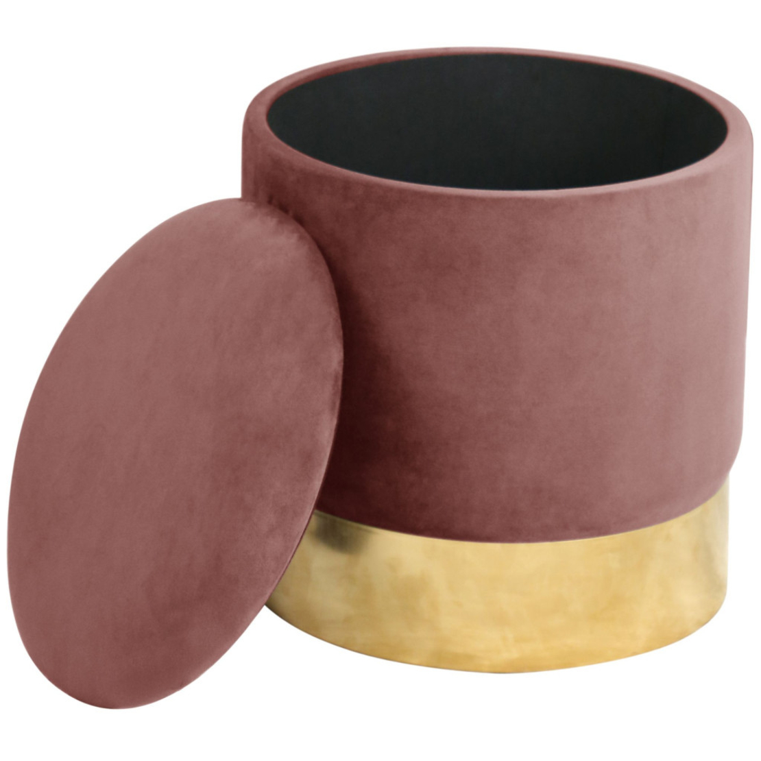 Taburet tapitat rotund Golden cu spatiu de depozitare, velur, 39x39x40 cm, roz pudrat