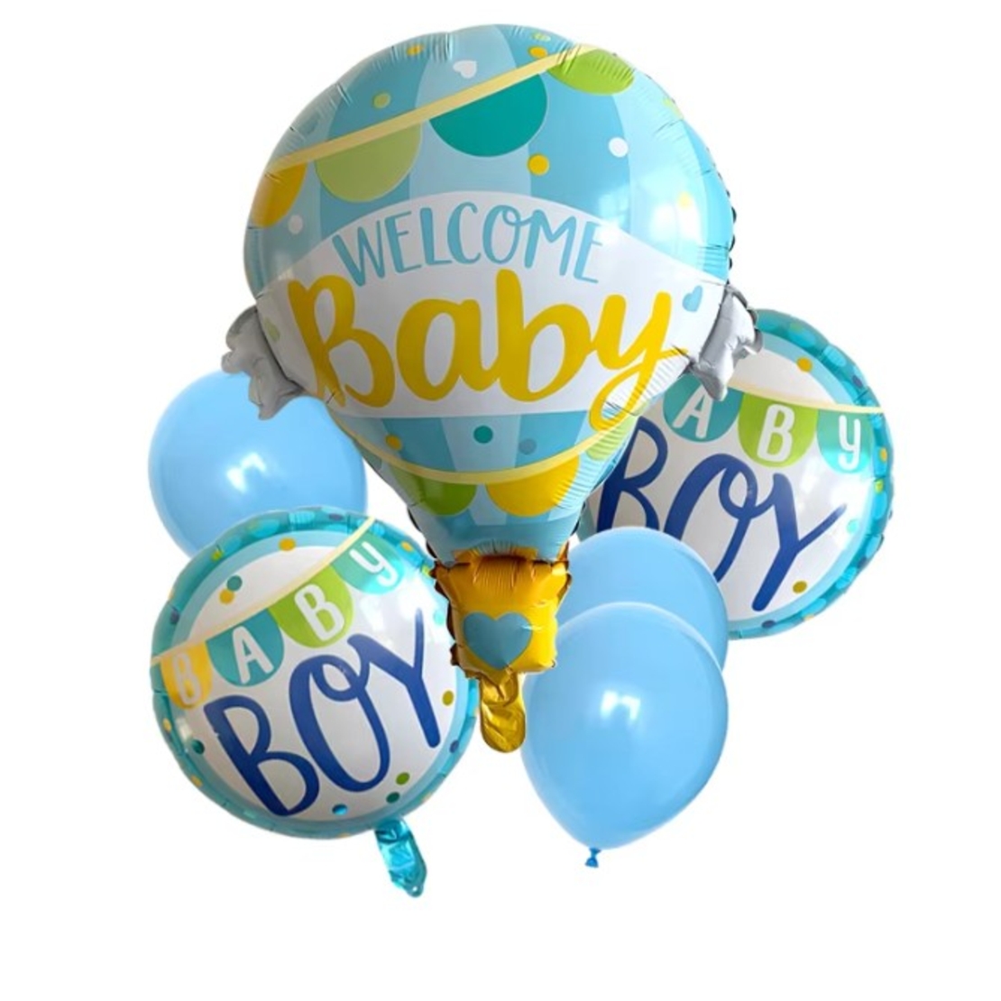 Balon din Folie Metalizata, Vafy, Mini Figurine, Model Balon cu Aer Cald Baietel, Tematica Welcome Baby, 80x62 cm, Ambalaj Individual, Pai Inclus, Umflare cu Aer sau Heliu, Albastru