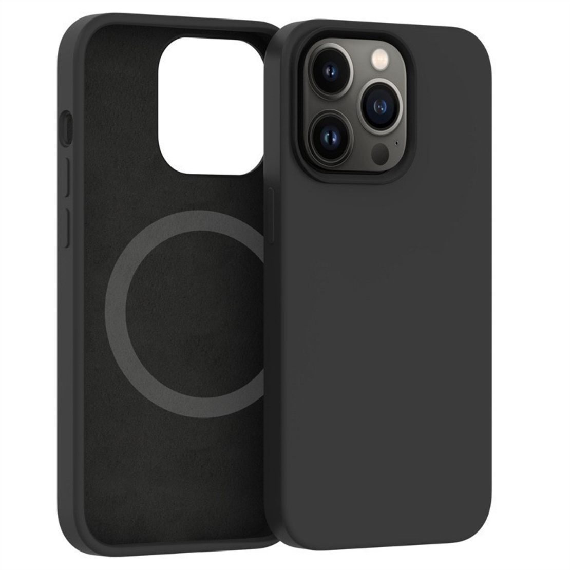 Husa protectie Vafy pentru iPhone 13 Pro Mag Safe, 2 in 1 incarcare si magnet, Soft silicone, Negru