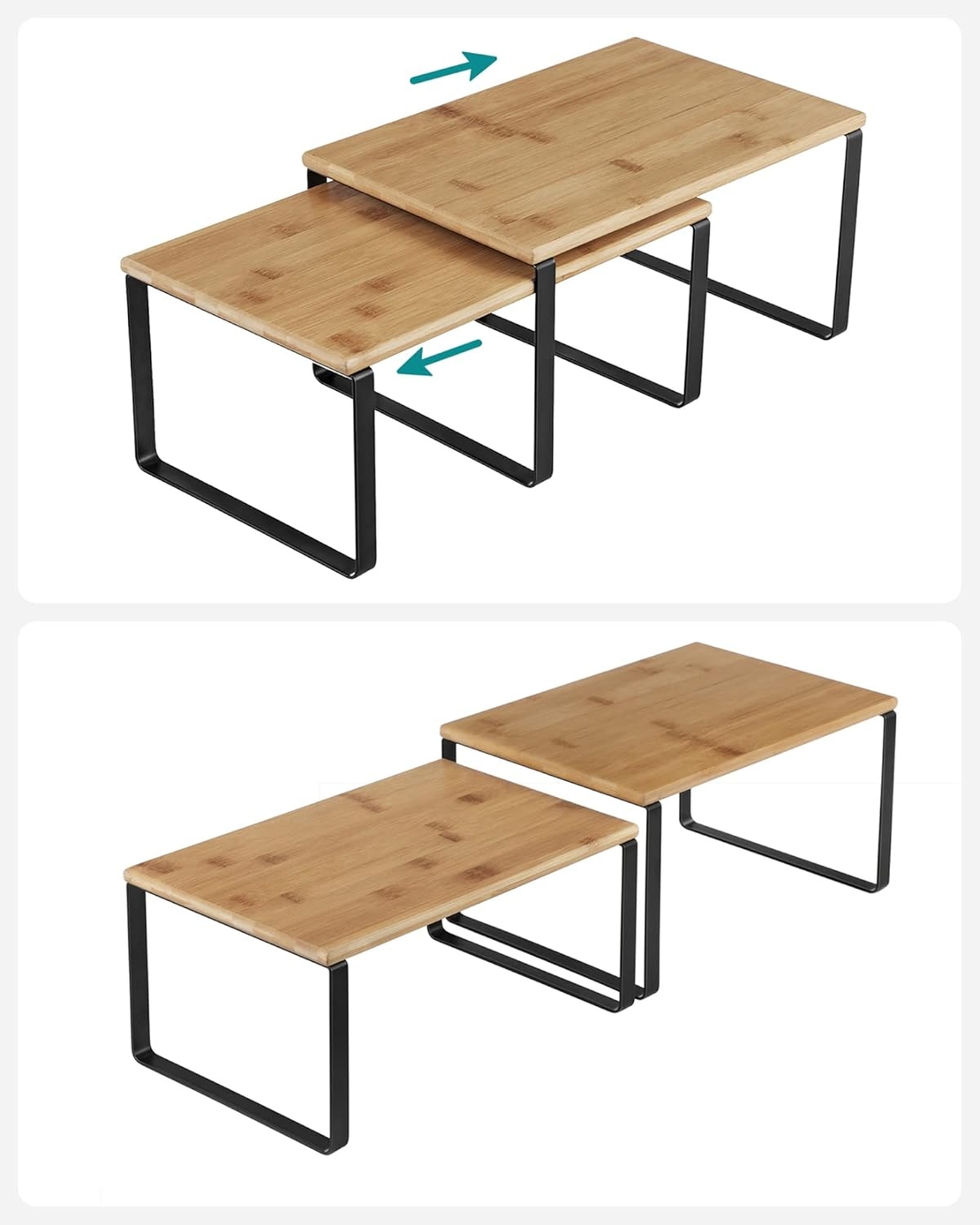 SONGMICS Set 4 rafturi de bucatarie suprapozabile, pentru ustensile sau condimente, 20x30x16cm, natur si negru