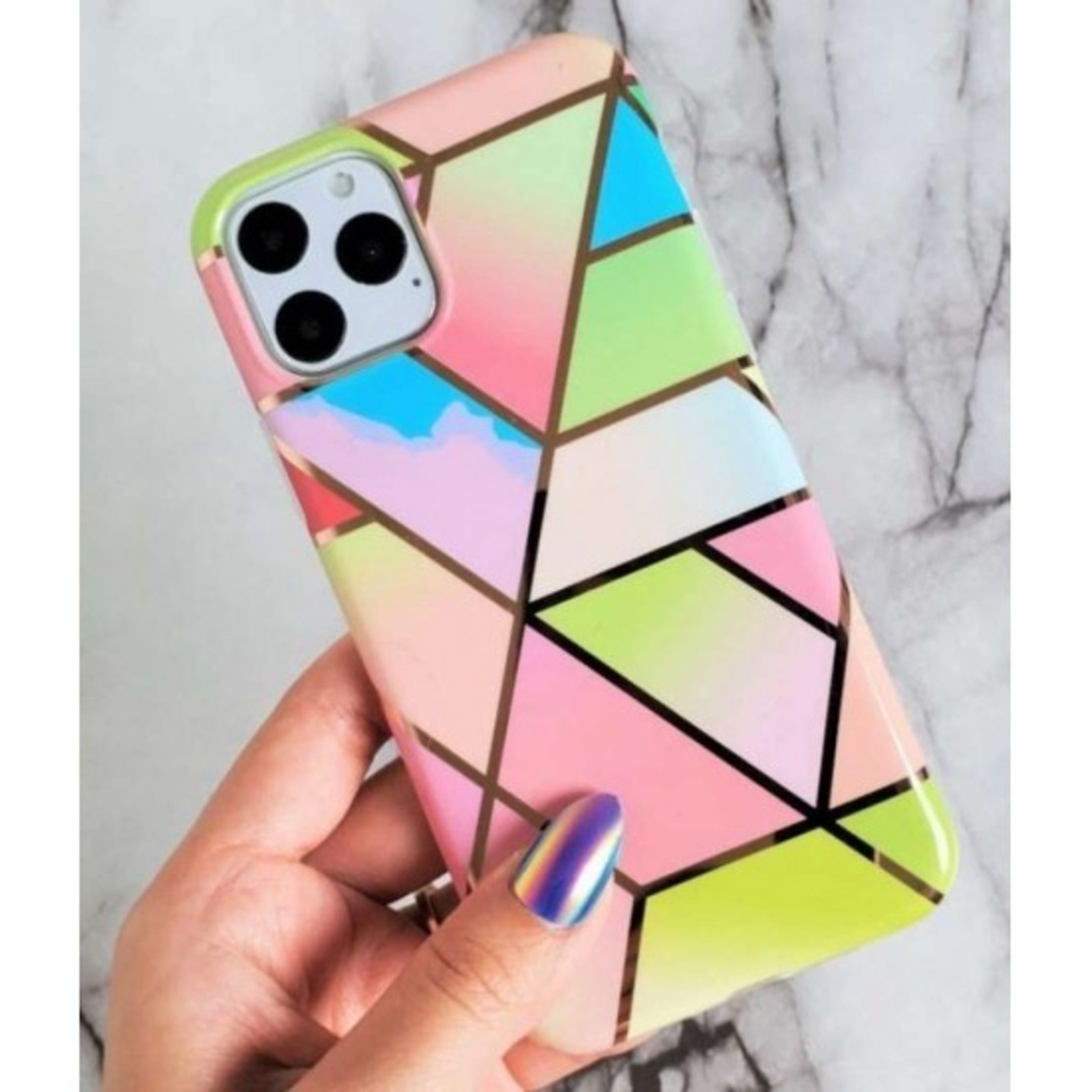 Husa protectie Vafy compatibila cu Samsung Galaxy A32 Soft IMD TPU Marble Geometric Roz