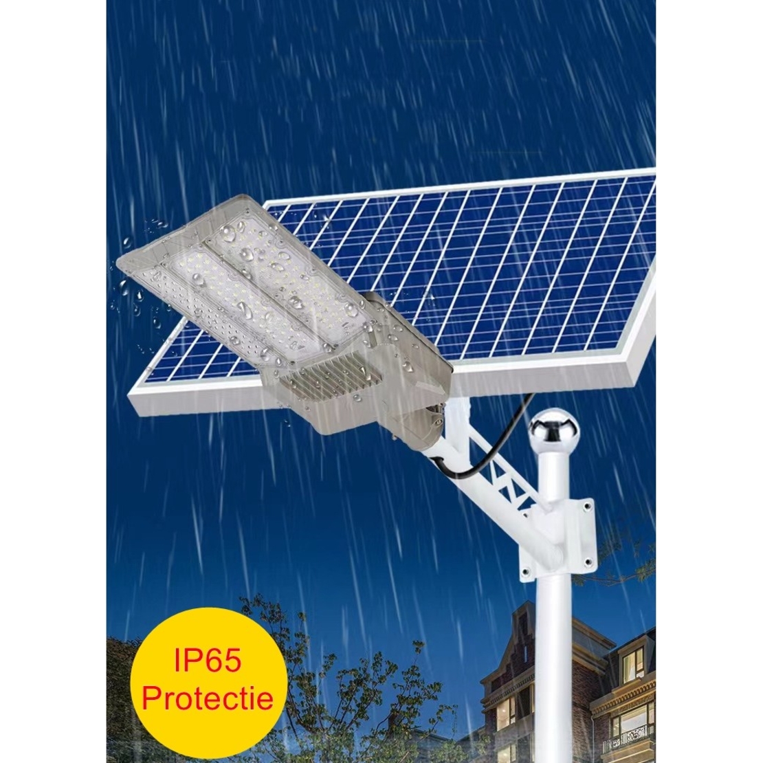 Lampa solara stradala Flippy, pentru curte sau strada, cu doua grile, finisaj mat, rezistent la apa, montare prin fixare, senzor lumina, baterie de litiu, IP65, lumina rece, putere 300W, autonomie 10 ore, 51.5 x 21 cm, gri