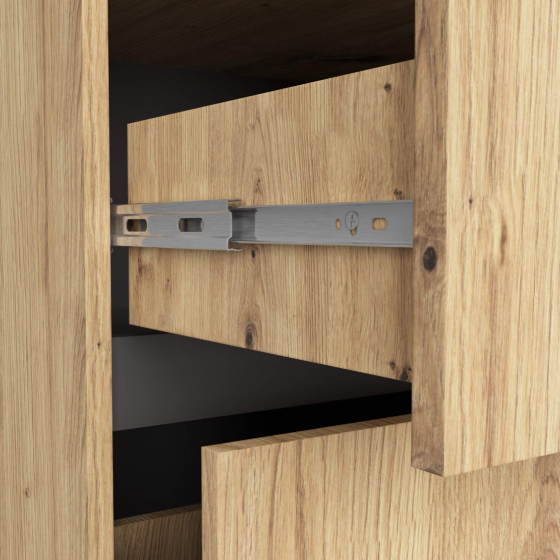 Etajera de baie suspendata, cu 2 sertare, PAL 16 mm, 90x46x60 cm, stejar artisan si gri