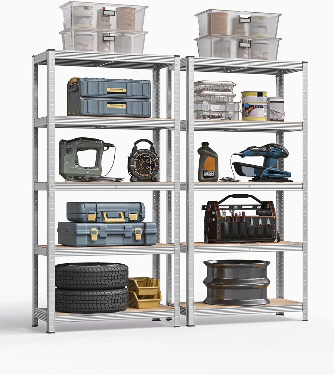 SONGMICS Set de 2 Rafturi de depozitare, cadru din otel armat, polite din MDF, max 2x875kg, 180x90x40cm, gri