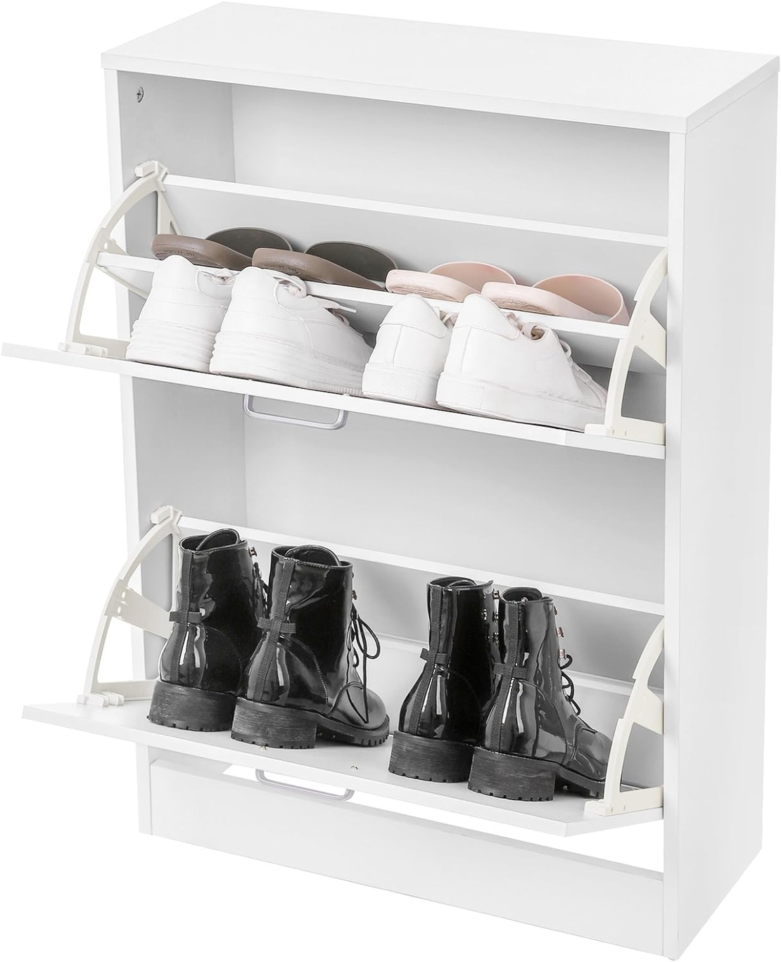 VASAGLE Dulap pantofi cu 2 usi rabatabile, din MDF, pentru 8-12 perechi, 60x24x84cm, alb