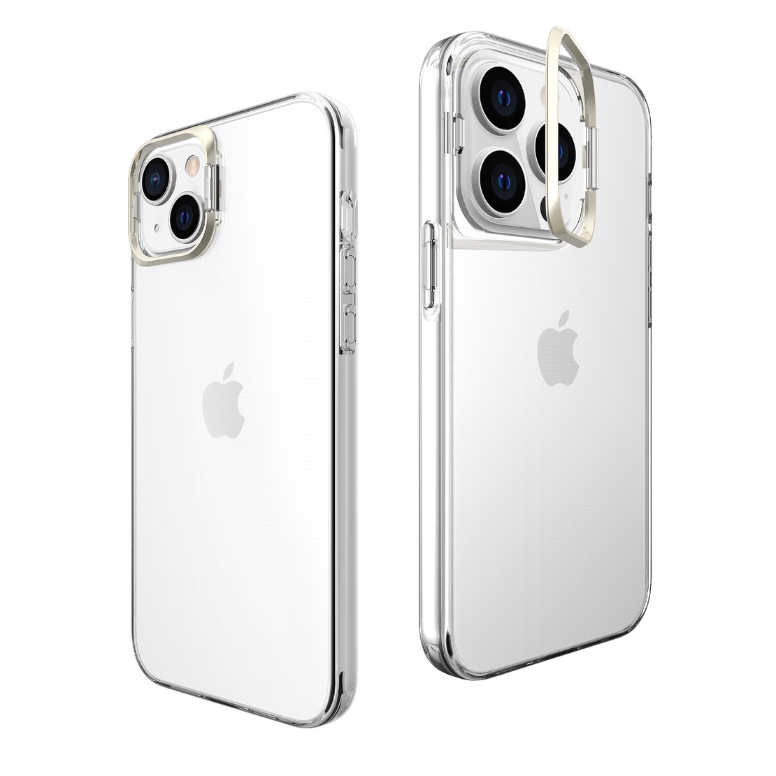 Husa de protectie pentru iPhone 14, cu suport metalic pentru camera, Bracket Series, Vafy, Protectie Antisoc, PC mat, silicon moale pe margini, Transparent