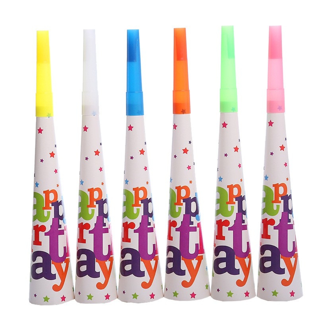 Set 6 Suflatori, Flippy, Colectia Happy Birthday, 20 cm, din Carton, Multicolor