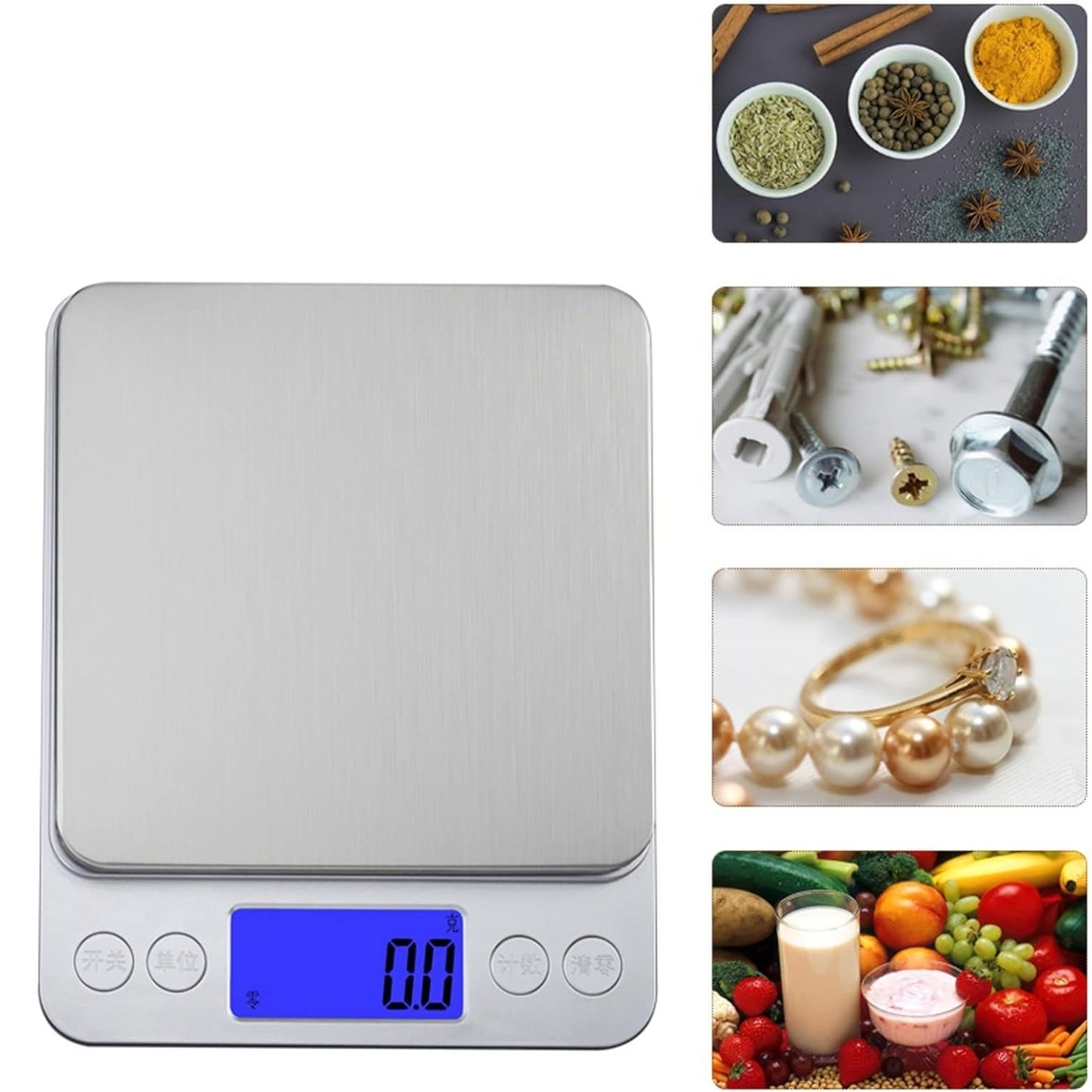 Mini Cantar Electronic, Vafy, pentru Alimente/Bijuterii, max 3 Kg, 2 x AA, 12.7 x 10.6 x 1.9 cm, Gri