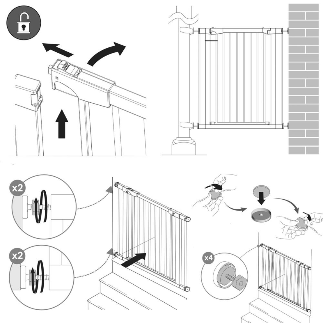 Poarta de siguranta Safety Gate pentru scari, ajustabila, din lemn cu structura otel, 89-96cm, negru maro