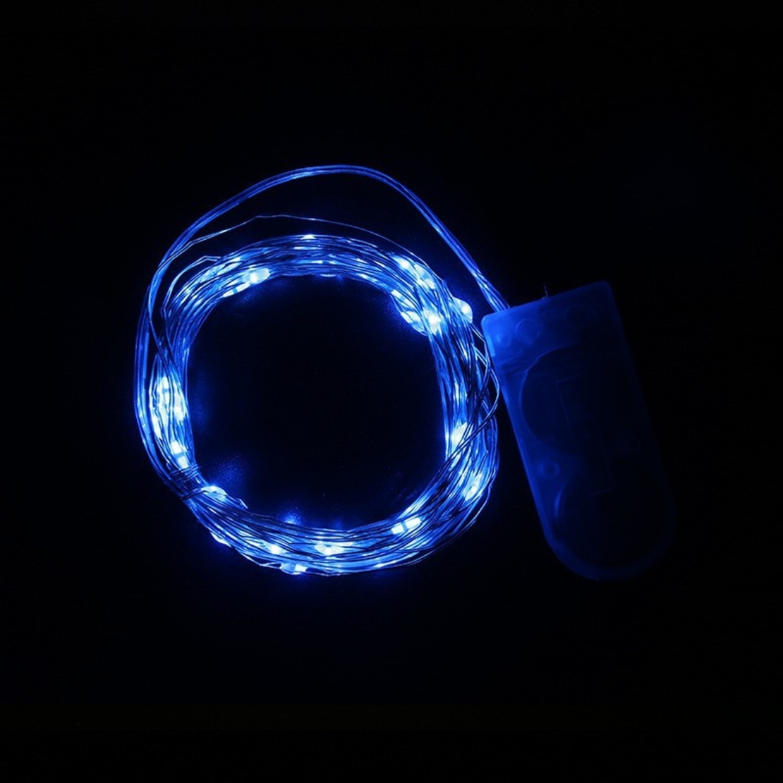 Instalatie Craciun, 2 metri, 20 LED-uri, albastru, cu baterii, fir cupru, liniar, interior/exterior, Vafy
