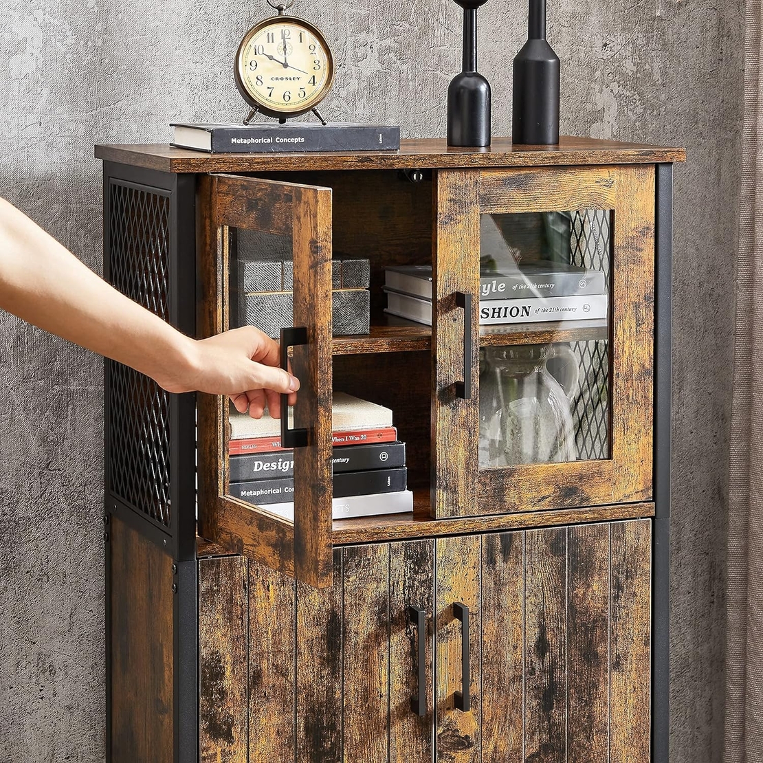 VASAGLE Dulap multifunctional pentru baie, stil industrial, 60x30x108cm, maro rustic si negru