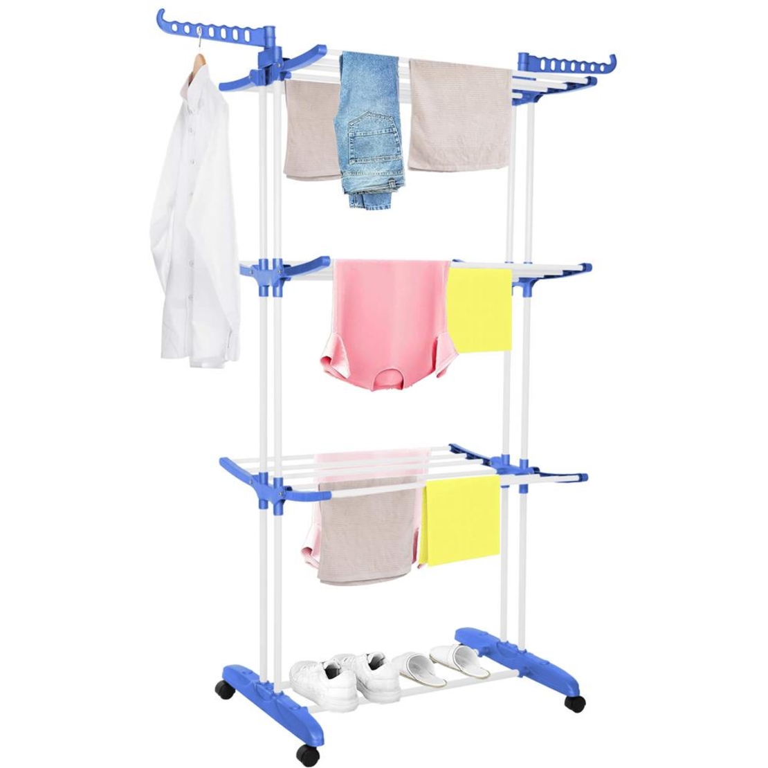 Uscator vertical pentru rufe, mobil si pliabil, cu doua umerase, 75x57x170cm, sarcina 15kg