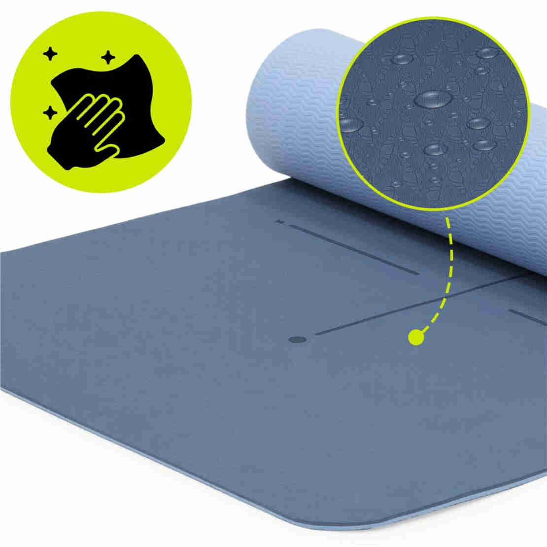 Saltea yoga antiderapanta din TPE, 183x61x0.6 cm, cu curea transport, albastru