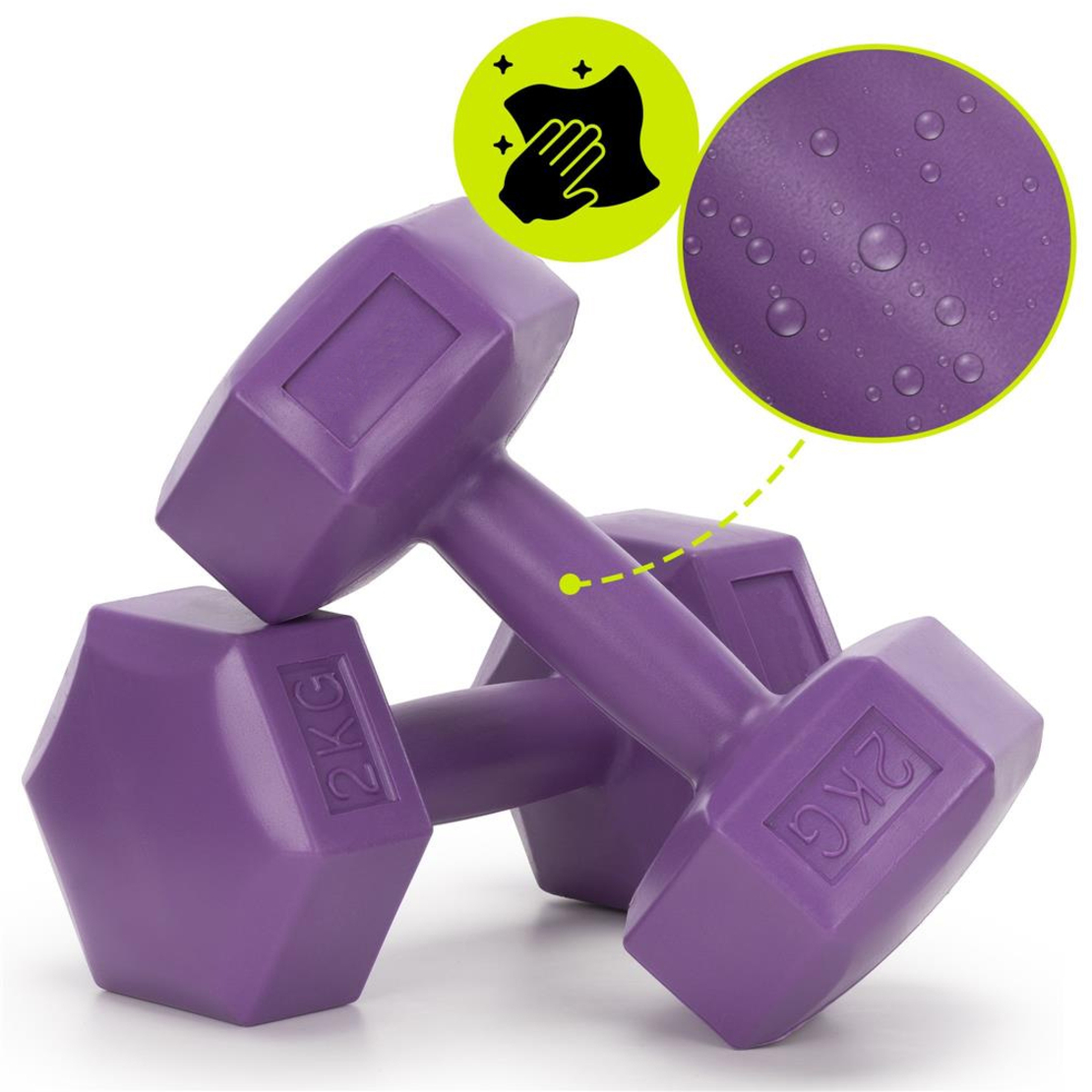 Set gantere hex 2x2 kg, bitum cu invelis rezistent PP, mov
