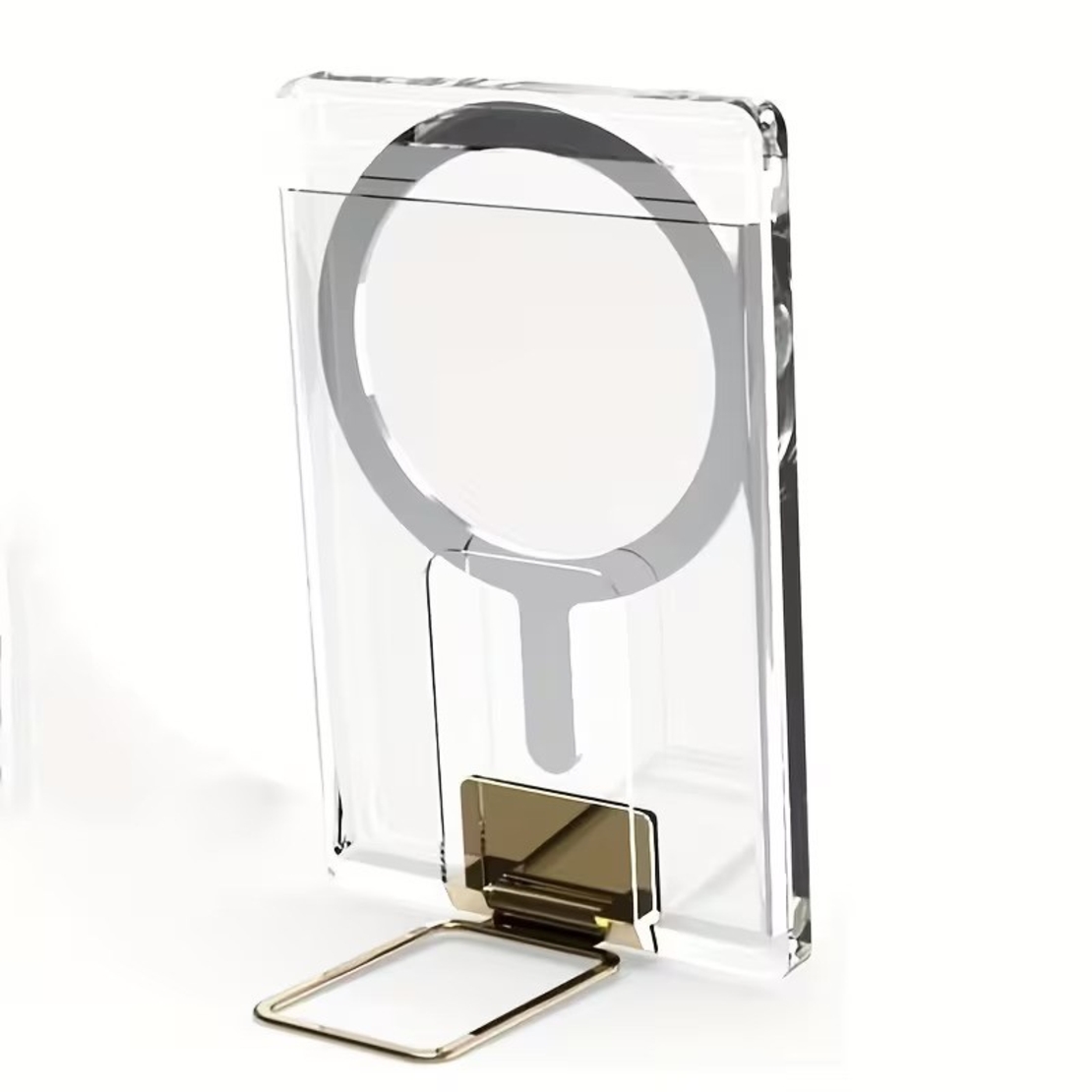 Husa pentru Carduri, Vafy, Compatibil cu Telefon Apple Magsafe, Accesoriu pentru Husa MagSafe, cu Suport Pliabil Auriu, Transparent