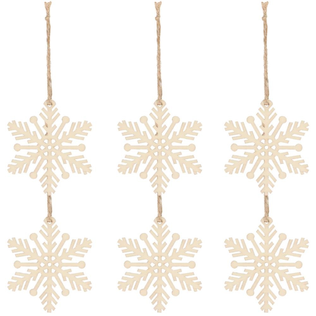 Decoratiune brad fulg de zapada din lemn, set 6 bucati, maro