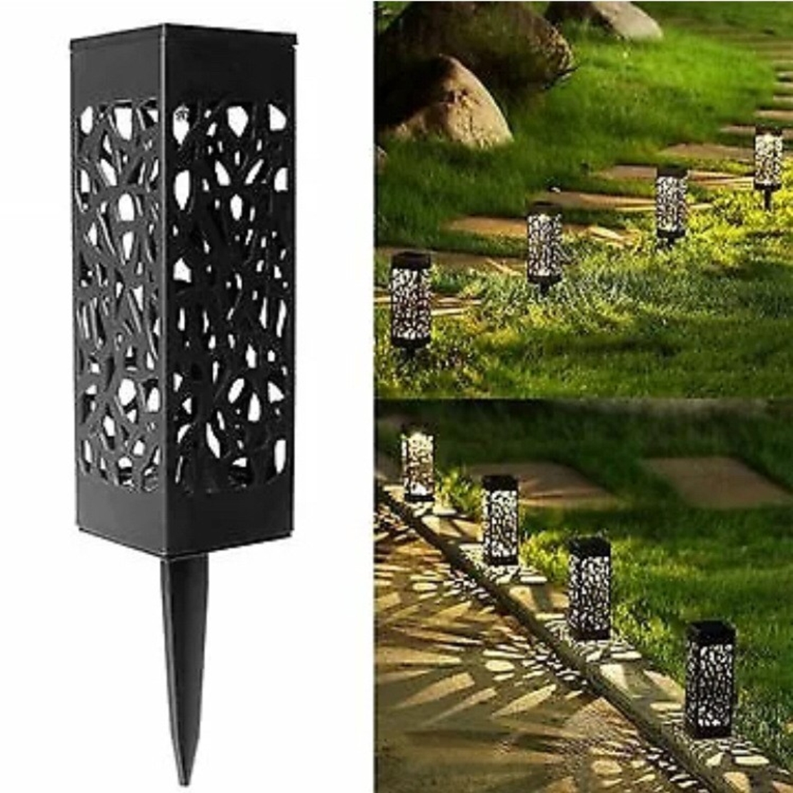 Lampa solara LED, Flippy, Set 6 Bucati, Tip Felinar, pentru Gradina, Inaltime 30.2 cm, putere 0.2W, 1.2V, 600mAh, Lumina Alb Rece, Negru