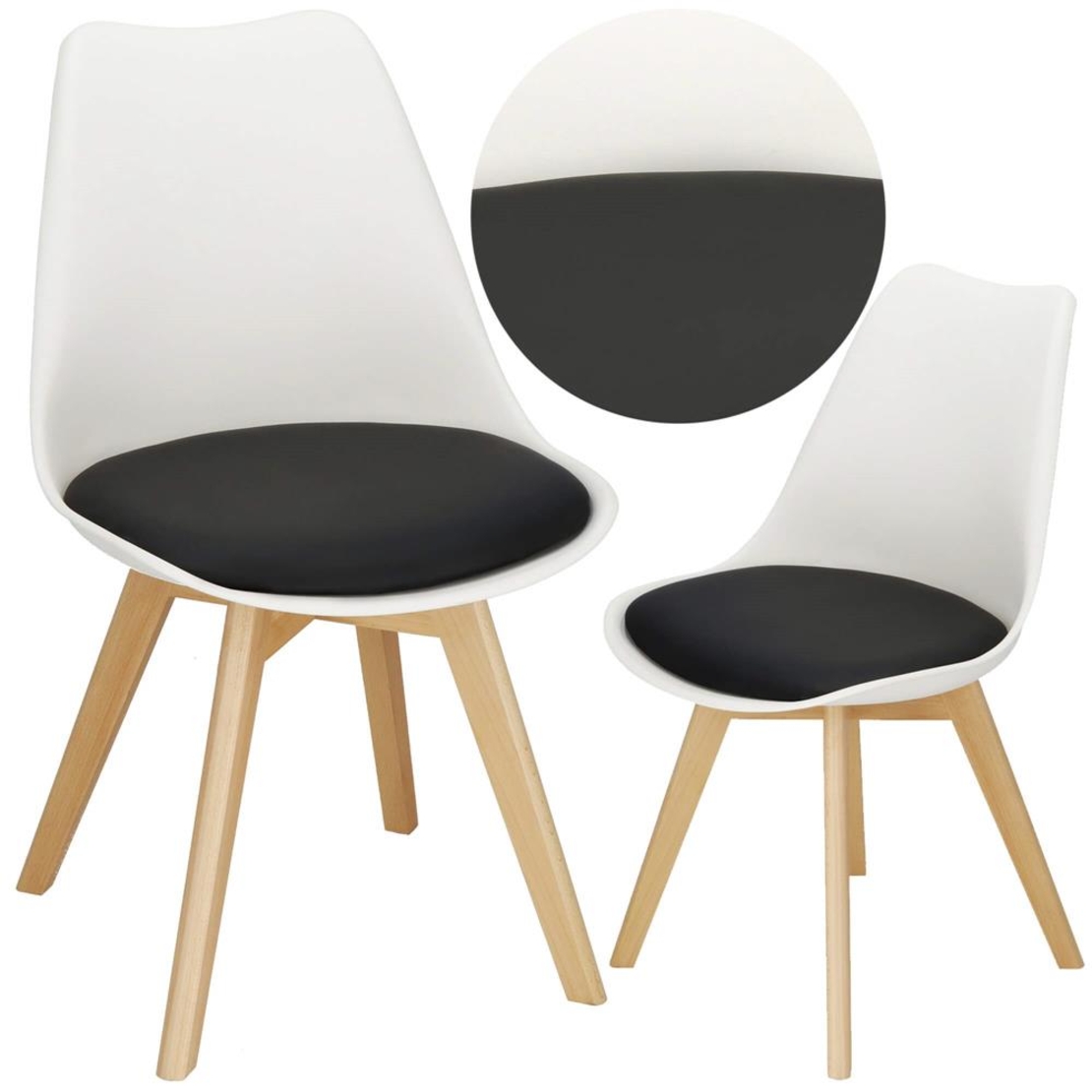 Set 4 scaune dining Verdhe pentru bucatarie cu perna tapitata cu piele ecologica, 44x82cm, alb negru
