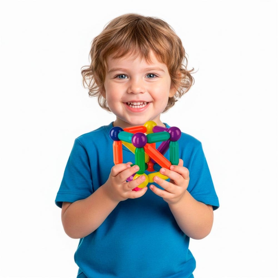 Set de constructie din piese magnetice educative pentru copii 100 de piese, colorate