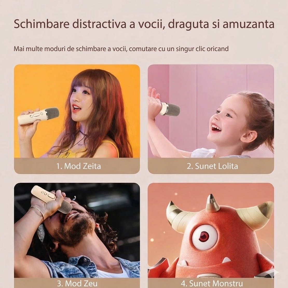 Boxa Portabila Karaoke, Vafy, Bluetooth 5.3, 5-10W, Set 2 Microfoane Wireless, LED RGB, 4 Efecte Vocale, Type-C, 14 x 11 cm, Roz