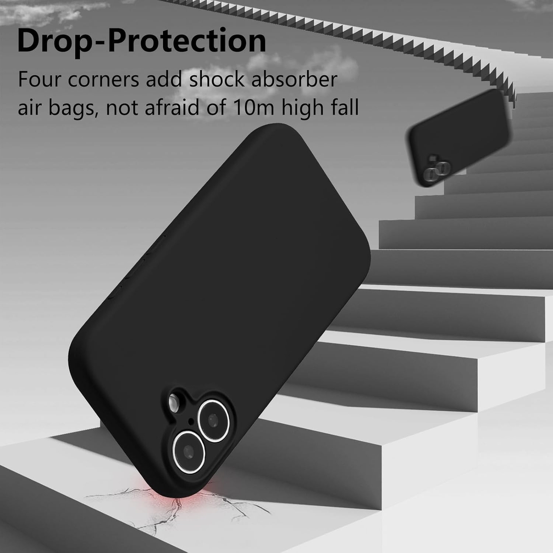 Husa de Protectie, Vafy, pentru iPhone 16 Plus, Liquid Silicone, cu Microfibra pe Interior, Protectie Antisoc, Compatibil Incarcare Wireless, Negru