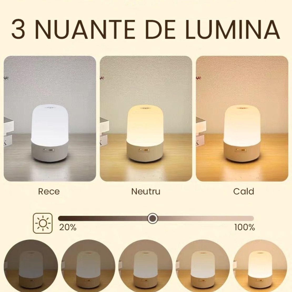 Lampa LED Reincarcabila, Flippy, Control tactil, Lumina in 3 culori albe, Lampa pentru Dormitor, 16 Culori RGB, Lumina de Noapte in Camera Copiilor, 11 x 8 x 8 cm, Alb
