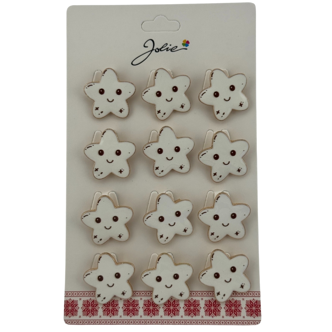 Set 12 Brose Martisor pentru Copii, Jolie, Model Stea care Zambeste, Alb