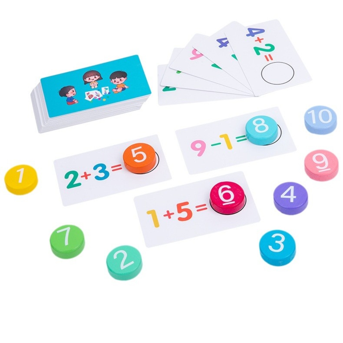 Joc Educational, Flippy, Invatare Adunare si Scadere, Cifre din Lemn, 46 Planse, +3 Ani, Multicolor