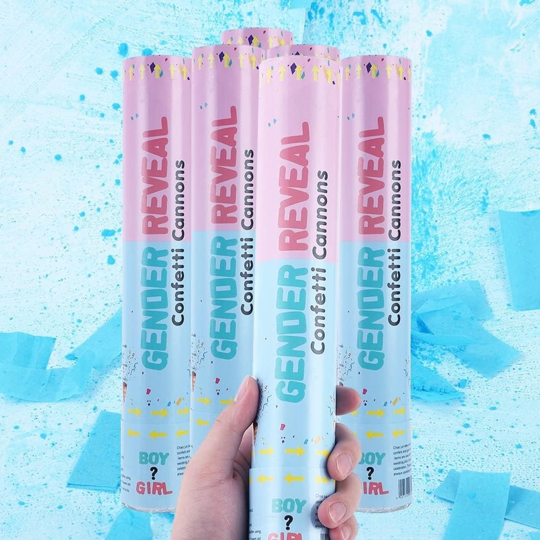 Tun Confetti, Flippy, Model Gender Reveal, Confetti Cannons, 40 cm, Ambalaj din Carton, Eliberare prin Rasucire, Albastru