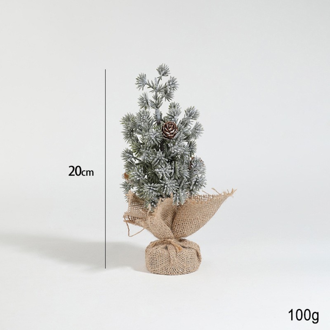 Decoratiune Craciun pentru Masa, Flippy, Ornament de Decor Model Brad de Craciun de Dimensiuni Mici cu Fulgi Albi, pentru Birou si Interior, din Plastic Calitativ 20 cm, Verde Alb