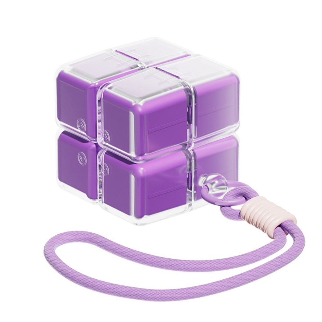 Cutie pentru Medicamente, Vafy, Model Rubik' Cube, cu Curea de Agatare, Dozator Portabil de Medicamente, Dispenser Pastile, estimat pentru 7 zile, 7.3 x 6 x 6 cm, Mov