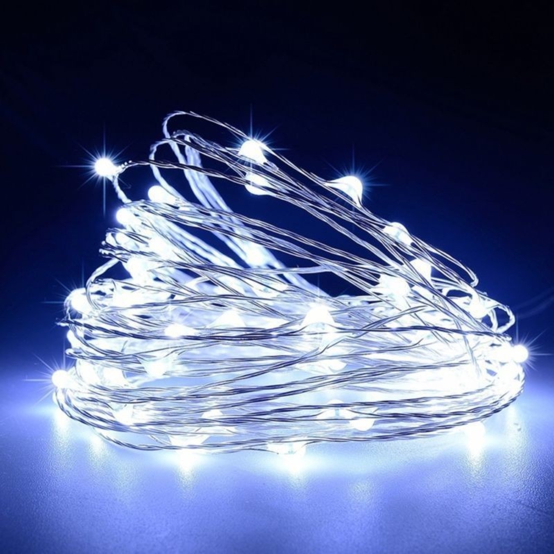 Instalatie de Craciun, Vafy, Decoratiune de Craciun, 200 Beculete LED, cu Baterii si Telecomanda, cu 8 Functii, Lungime 20 m, Alb rece