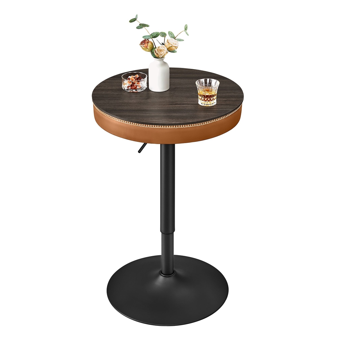 VASAGLE Masa de bar maro caramel, 59x59x(83-105) cm – inaltime reglabila, compartiment de depozitare