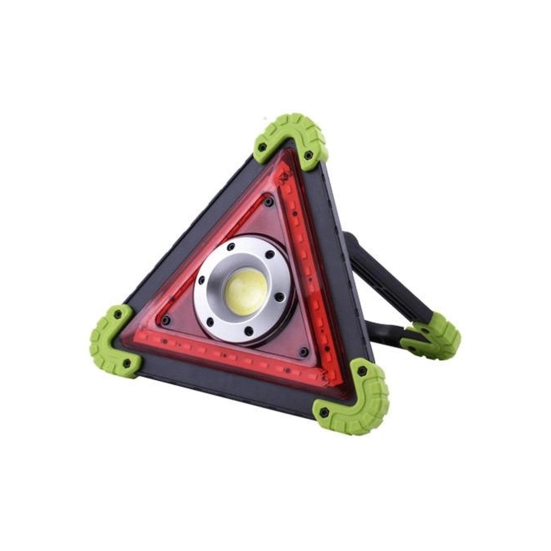 Triunghi Multifunctional de Avertizare, Vafy, Lanterna LED, Impermeabil IP65, 800 lm, 2 x AA, Functie Incarcare Telefon, USB si Micro USB, COB 33, Verde