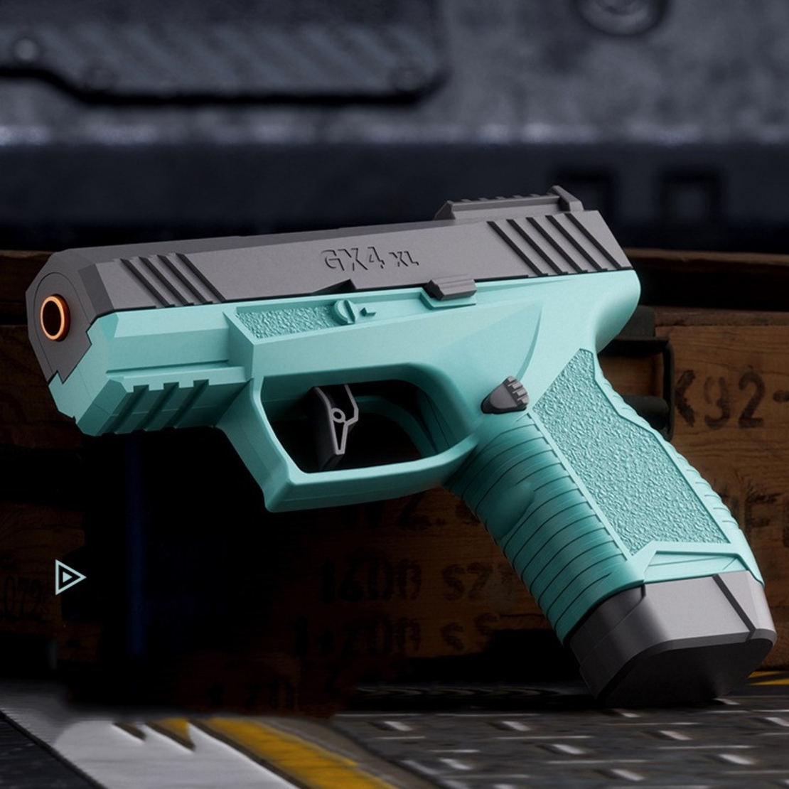Pistol de jucarie GX4 cu Ejectie, Vafy, de Explozie de buzunar, Makara BLOWBACK, Gloante Moi pentru Copii, 15 x 13 x 3.5 cm, Negru Verde