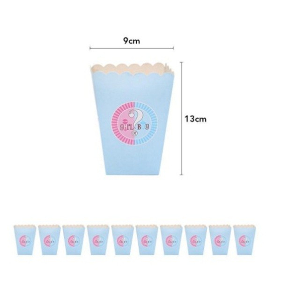Set 6 Cutii Popcorn Gender Reveal, Vafy, Girl or Boy, din Carton, 13 x 9 cm, Roz/Albastru