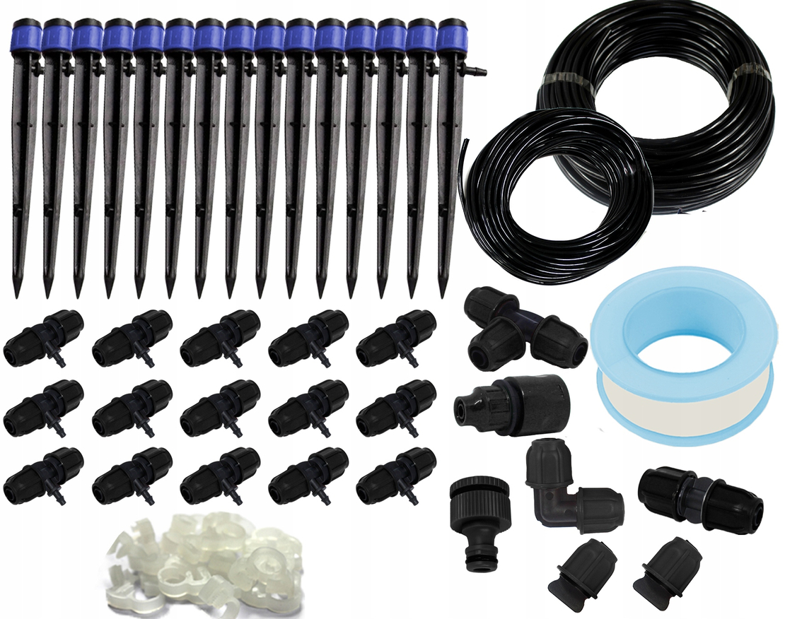 Set irigare gradina cu furtun PVC si stropitori, furtun 10 + 15 metri, 15 aspersoare, negru