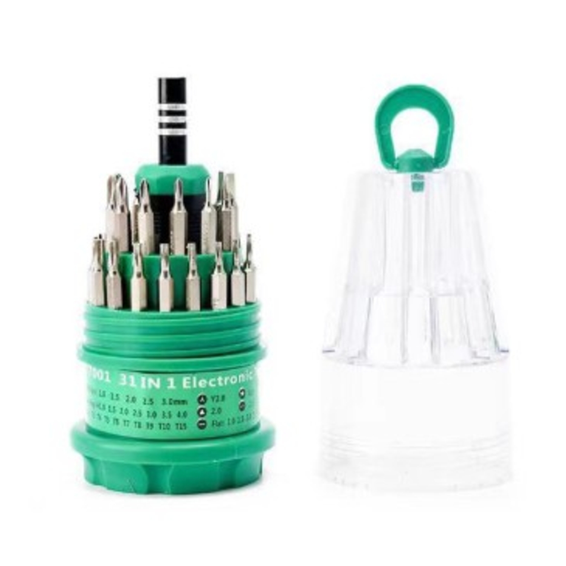 Set de Surubelnite 31-in-1 cu Clichet, Vafy, Set de Uz Casnic pentru Repararea Electronicelor Mici, Maner durabil Izolat Magnetic, 10 x 5 x 5 cm, Verde