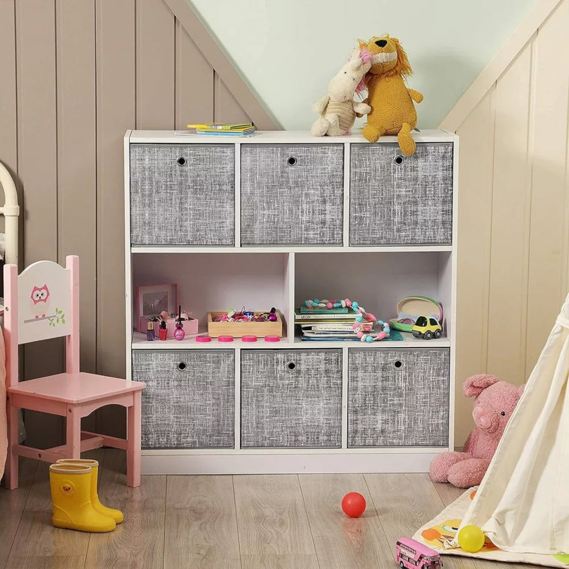 SONGMICS Set 6 cutii de depozitare, pliabile cu maner, material textil si oxford, 30x30x30 cm, gri