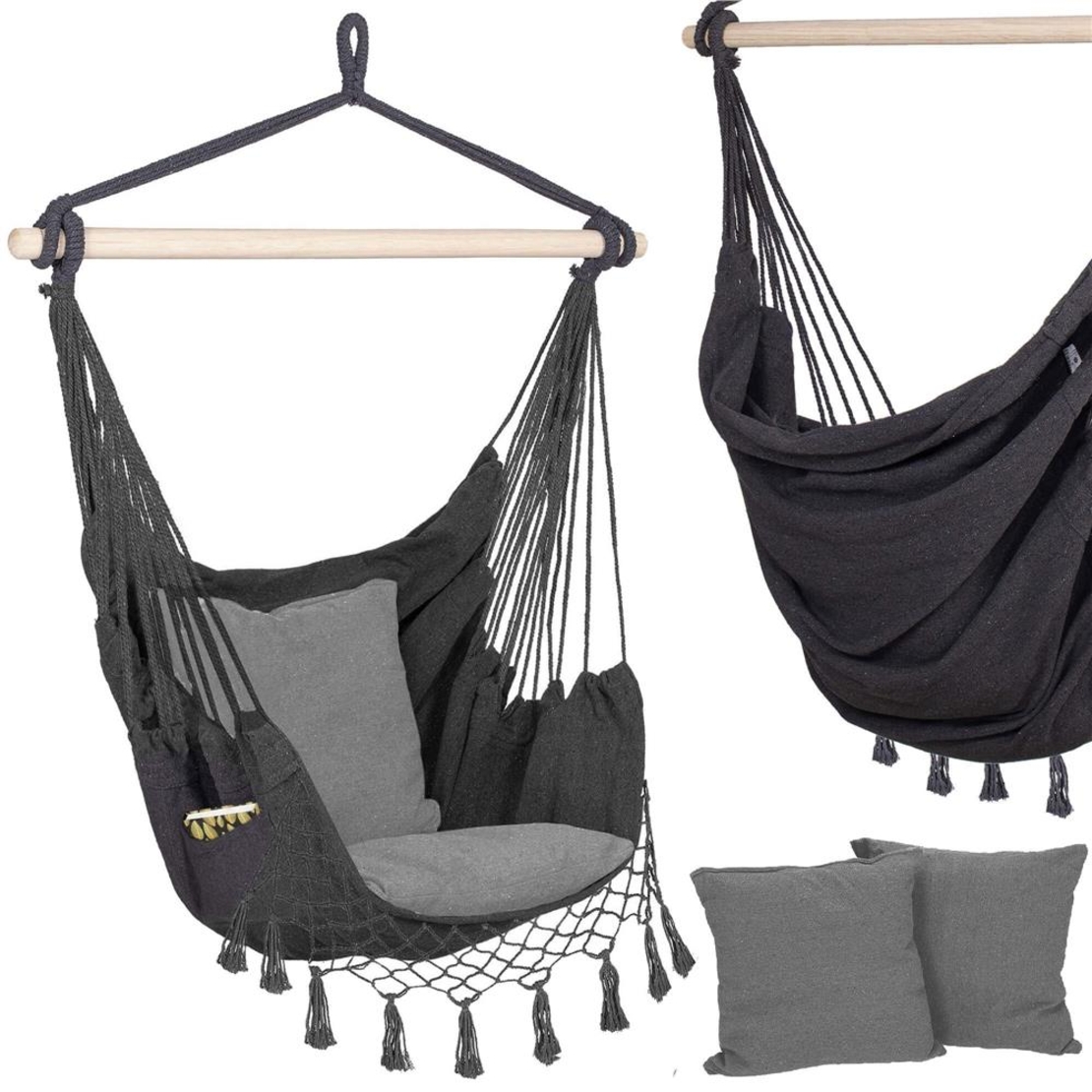 Hamac tip leagan suspendat pentru casa sau gradina, gri cu perne, 130x100cm, 150kg