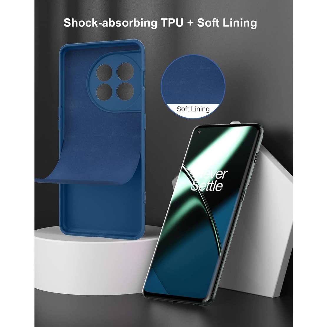 Husa de Protectie, Vafy, pentru OnePlus 11 5G, Liquid Silicone, cu Microfibra pe Interior, Protectie Antisoc, Compatibil Incarcare Wireless, Albastru