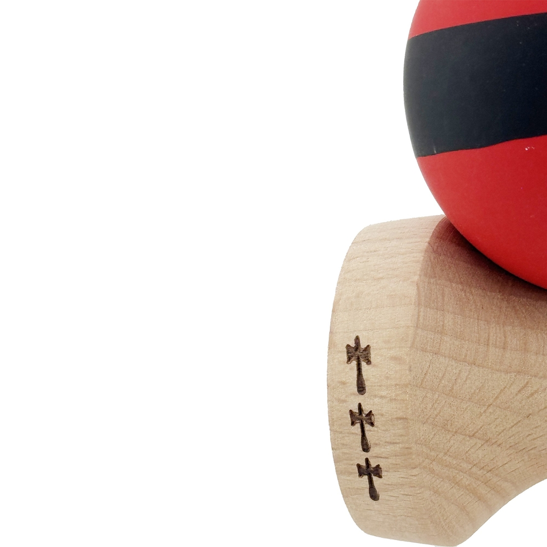Kendama X Originala, Profesionala, Flippy, Cupe Mari KING SIZE V3, Rubber Grip, Gaura in Baza, Rulment Metalic, din lemn 18 cm, Ata 62/65 cm, M Bicolor Rosu Dublu/Negru
