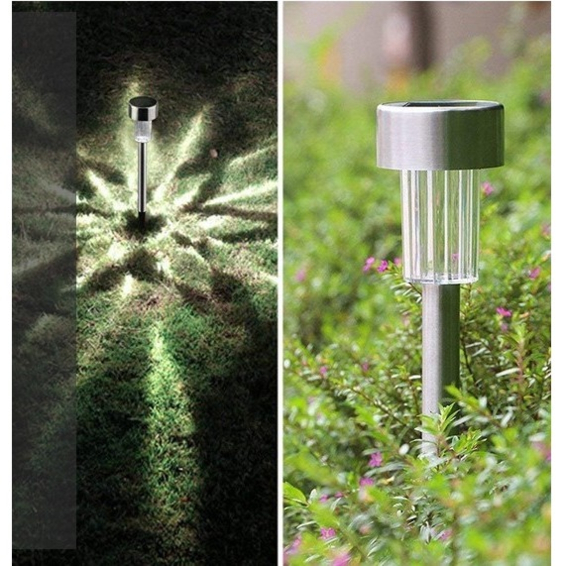 Lampa solara LED de Gradina, Flippy, Set 12 Bucati, Dispersor normal, putere 0.06W, Rezistenta IP 44, Lumina Alba Rece, 29 x 4.5 x 4.5 cm, Argintiu