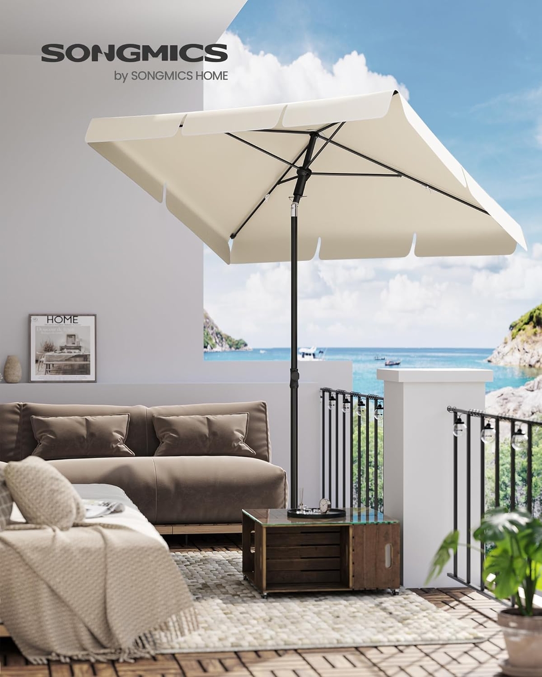 SONGMICS Umbrela terasa sau gradina reglabila, inclinare 2 directii, protectie UV UPF 50+, husa inclusa, 230x150 cm, bej